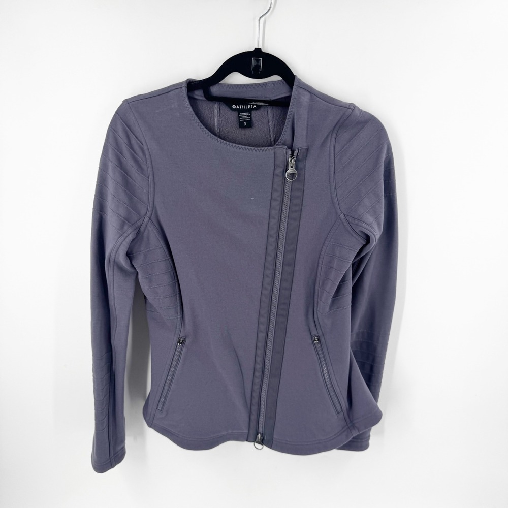 Athleta Moto Jacket Purple Asymmetrical Zip Quilted Fleece SMALL